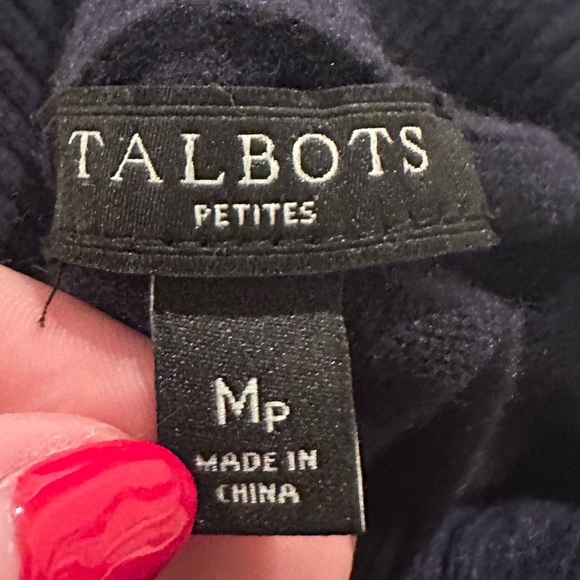 Talbots Blue Novelty Cowlneck Christmas Wool Blend Sweater Size Medium Petite - Picture 3 of 8